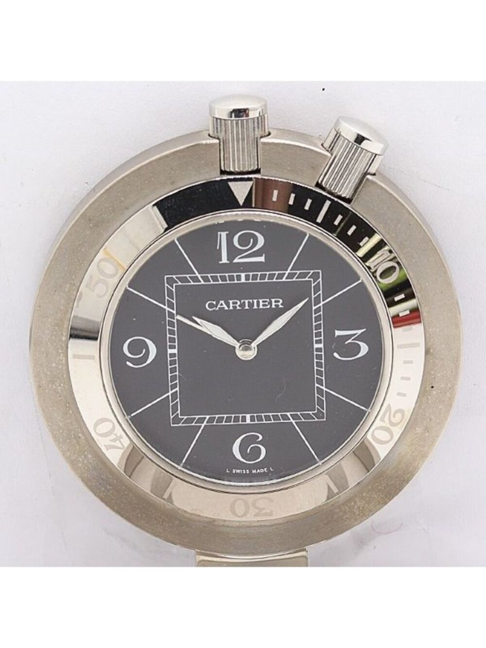 Cartier Pasha Timer Travel Clock Gray Dial Table Watch